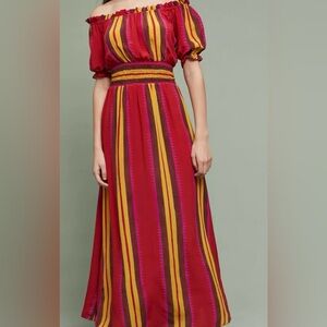 Anthropologie Striped Maxi Dress in Fuchsia, Mustard & Magenta